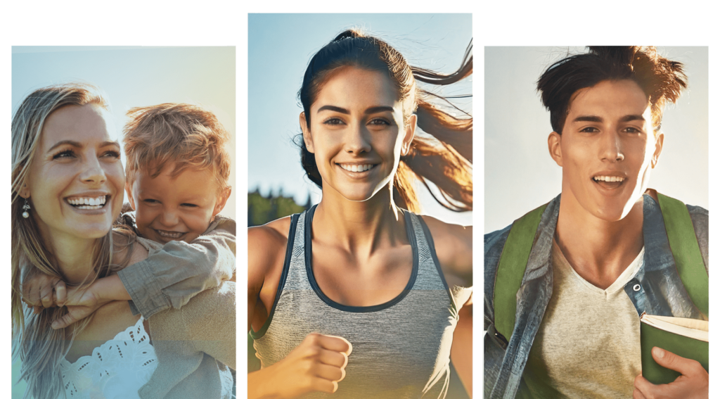 Mamma con bambino sorridente - Ragazza atletica sorridente - Studente giovane ed in forma